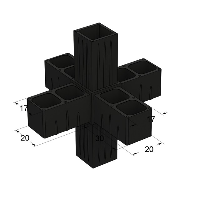 6 WAY CONNECTOR 20x20 / BLACK
